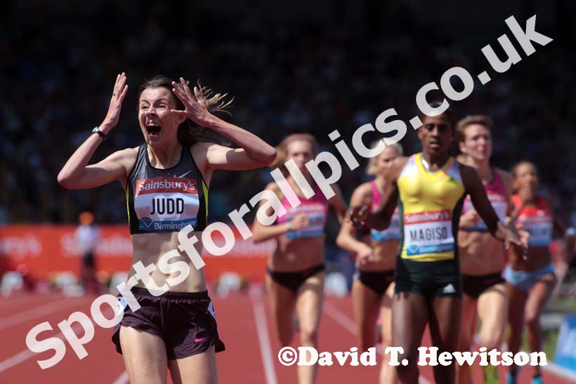 Jessica judd wins the 800 metres in the IAAF Diamond League, Birmingham.